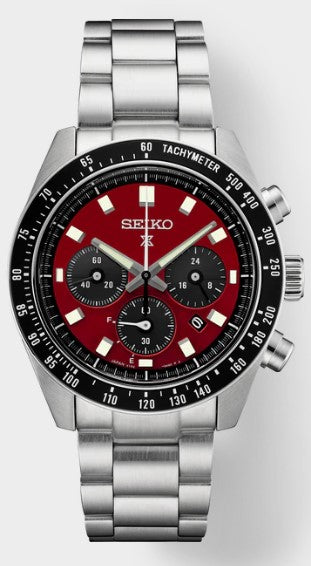 Men's Stainless Steel Solar Chronograph with Red Dial